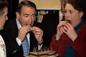 The former governor munching on a Huckaburger that he'd try to keep you from eating